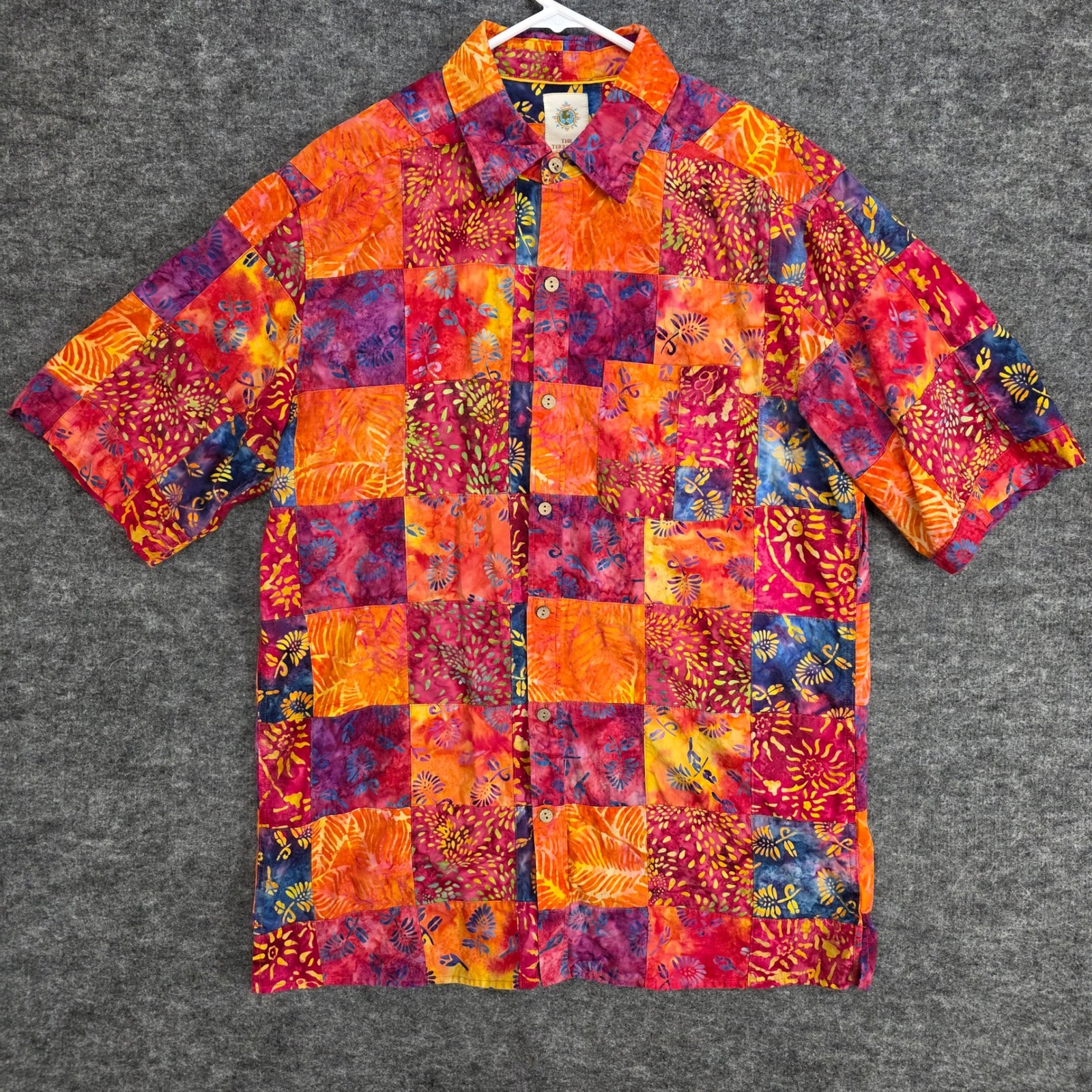 The Territory Ahead Mens Colorblock Hawaiian Floral Patch Shirt Lt S/S Cotton